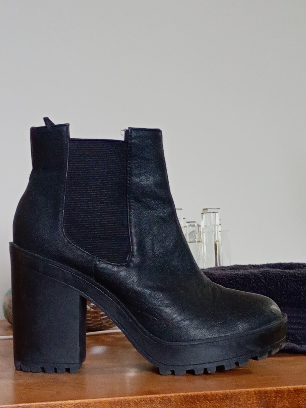 Divided Black Chelsea Platform Ankle Boots